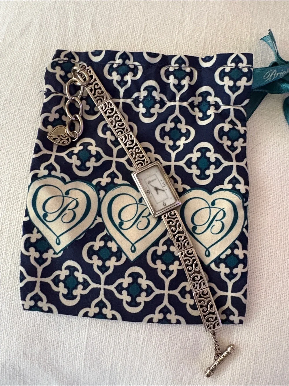 Brighton Silver-Tone Filigree Link Bracelet Watch with Heart Charm